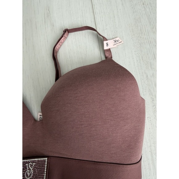 NWT Victoria's Secret Shine Patch Lightly Lined Wireless Bra Sz 36D Mauve Pink - Picture 3 of 5